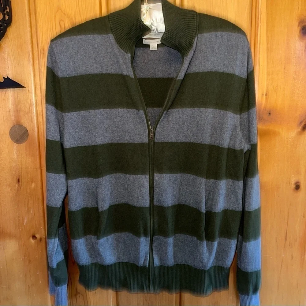 Banana Republic Rugby Green and Gray Zippered Sweater Size Large